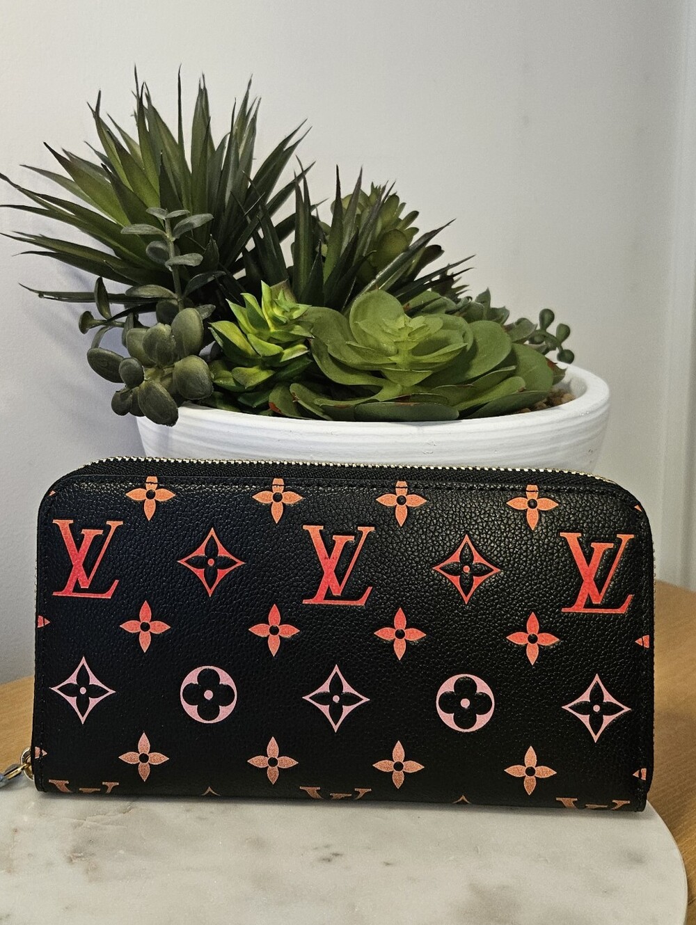 Designer Inspired Colorful Ombre Monogram Zipper Wallet
